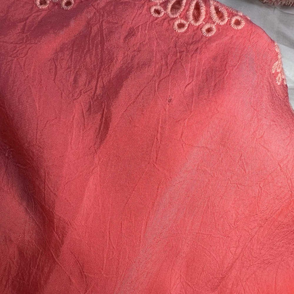 Johnny Was Women’s Embroidered Floral Blouse Coral Short Sleeves M Semi-Sheer - Picture 11 of 12